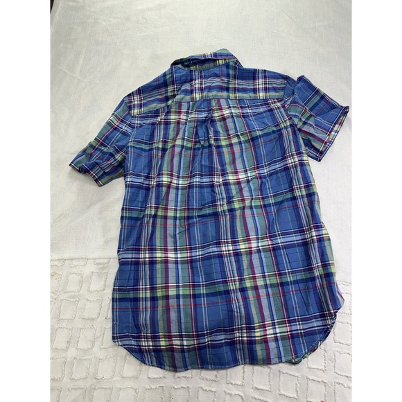 Ralph Lauren Boys Button Up Plaid Short Sleeve Shirt Blue Large 14-16 Vintage - Picture 5 of 6